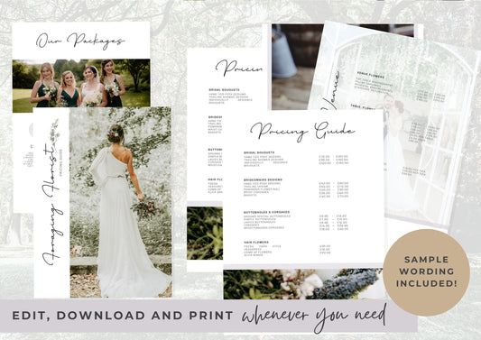 Wedding Florist Pricing Guide -  Welcome guide - Template for Florists - Florist Templates - Guide - Florist Brochure - Peony