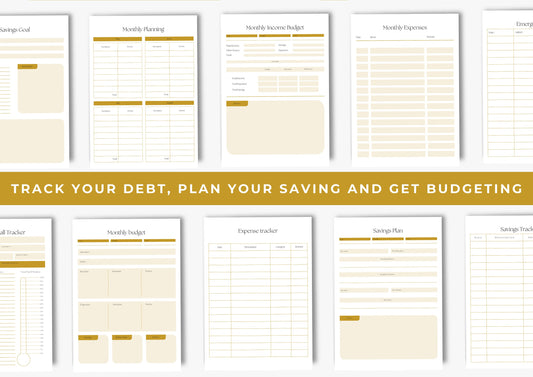 Debt and Finance Planner BUNDLE! Budget Planner, A4, Printable Savings Planner, Debt, Bill, Spending, Income and Expenses Tracker, Ocre