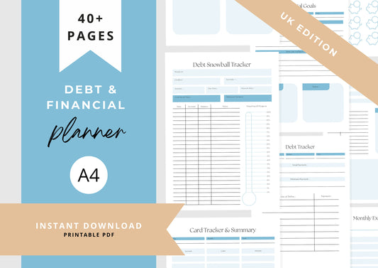 Debt and Finance Planner BUNDLE! Budget Planner, Printable Savings Planner, Debt, Bill, Spending, Income and Expenses Trackers Light A4 Blue