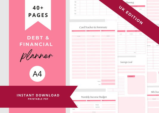 Debt and Finance Planner BUNDLE! A4, Budget Planner, Printable Savings Planner, Debt, Bill, Spending, Income and Expenses Trackers, Cherry