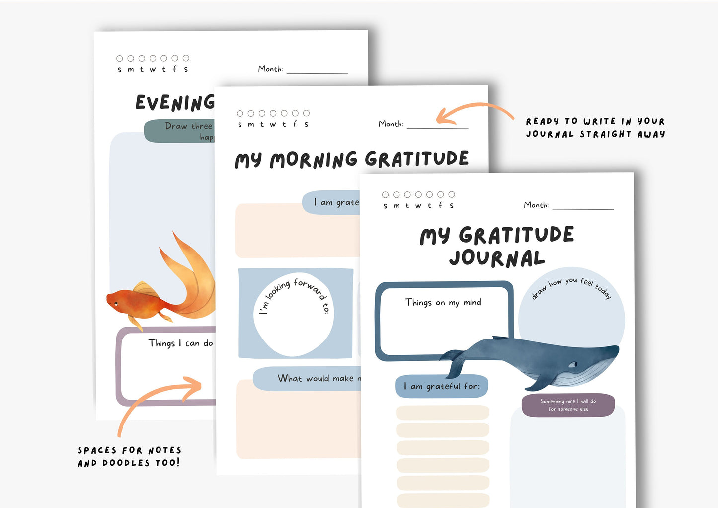 Gratitude Journal for kids, Positivity and Mindfulness Planner, Printable Journal, Under the Sea