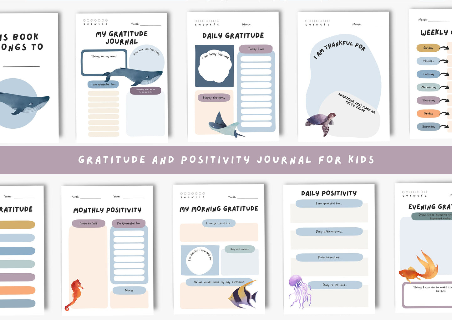 Gratitude Journal for kids, Positivity and Mindfulness Planner, Printable Journal, Under the Sea