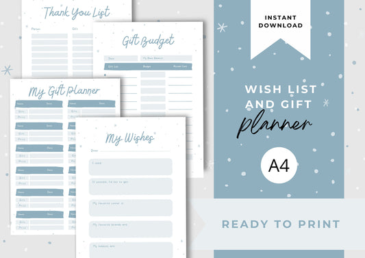 Wish List and Gift Planner, Gift Budget Planner Instant Download, Stary Snowflakes