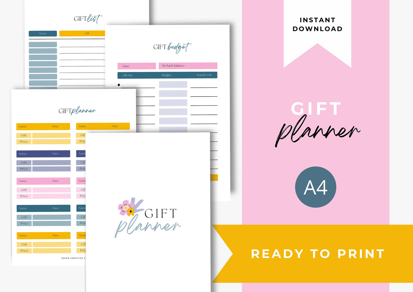 Gift Planner Printable, Gift Budgeting, Gift Tracker, Gift List Printable Instant Download, Sherbet