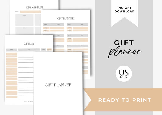 Gift Planner Printable, Gift Budgeting, Gift Tracker, Gift List Printable Instant Download, Frosted Sliver