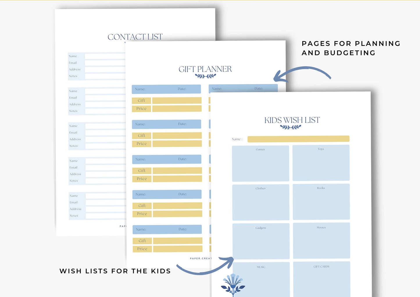 Gift Planner Printable, Gift Budgeting, Gift Tracker, Gift List Printable Instant Download,  Scandi Lemon