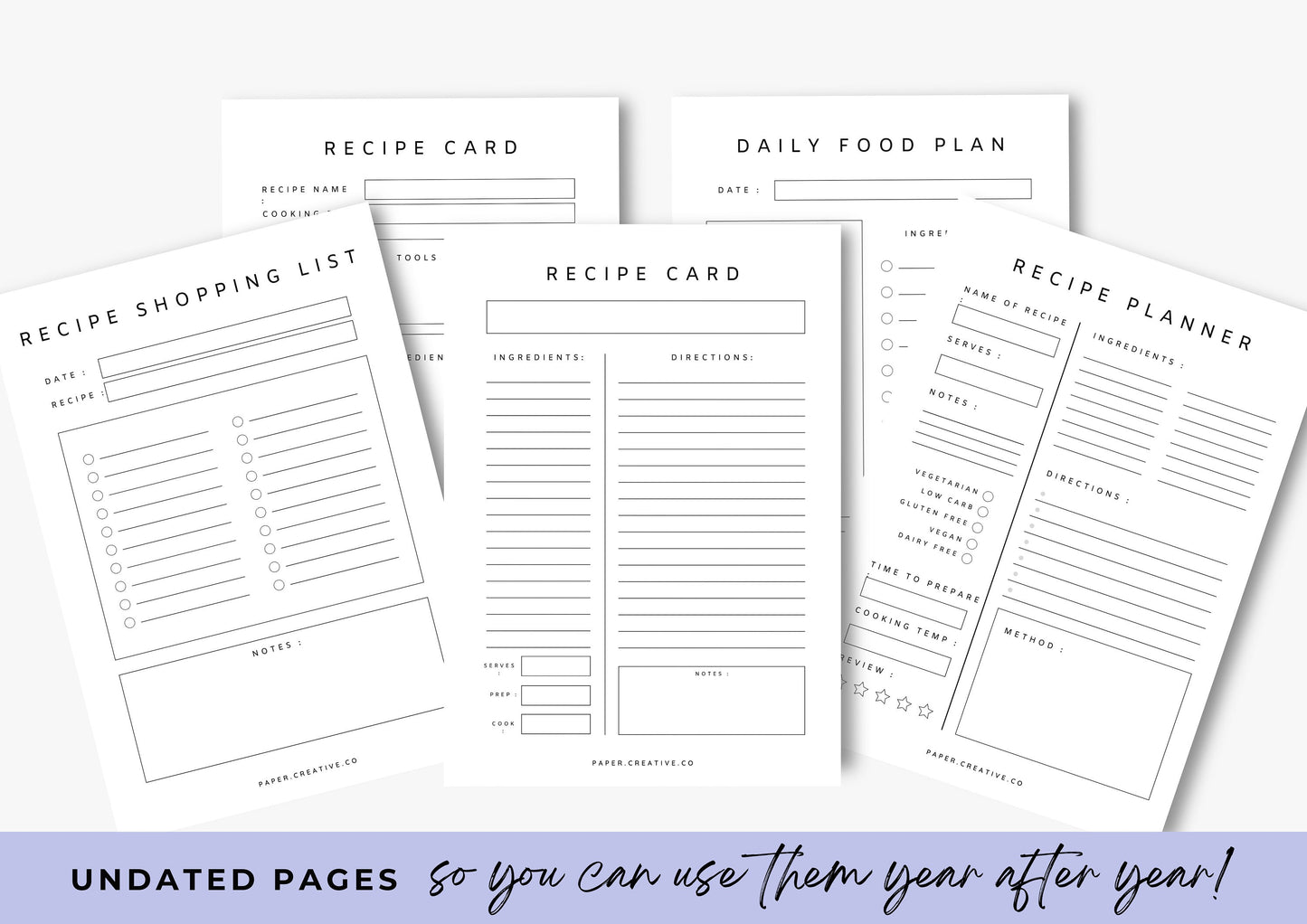 Recipe Cards and Menu Planner, Family Recipe Planner, instant download, Marshmallow Dreams