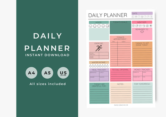 Daily Planner, Daily To Do List for Work and Home, Productivity Planner, Undated Planner, Three sizes A5 A4 and US Letter Bright Sunshine