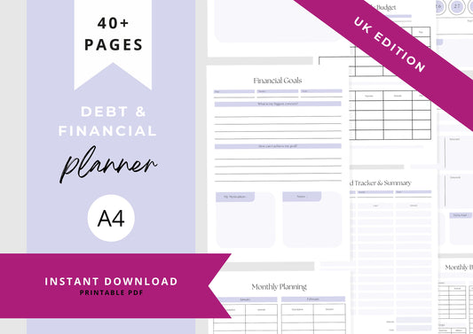 Debt and Finance Planner BUNDLE! Budget Planner, Printable Savings Planner, Debt, Bill, Spending, Income and Expenses Trackers A4 Thistle