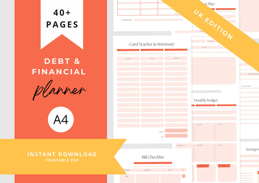 Debt and Finance Planner BUNDLE! Budget Planner, Printable Savings Planner, A4, Debt, Spending, Income and Expenses Trackers, Tangerine