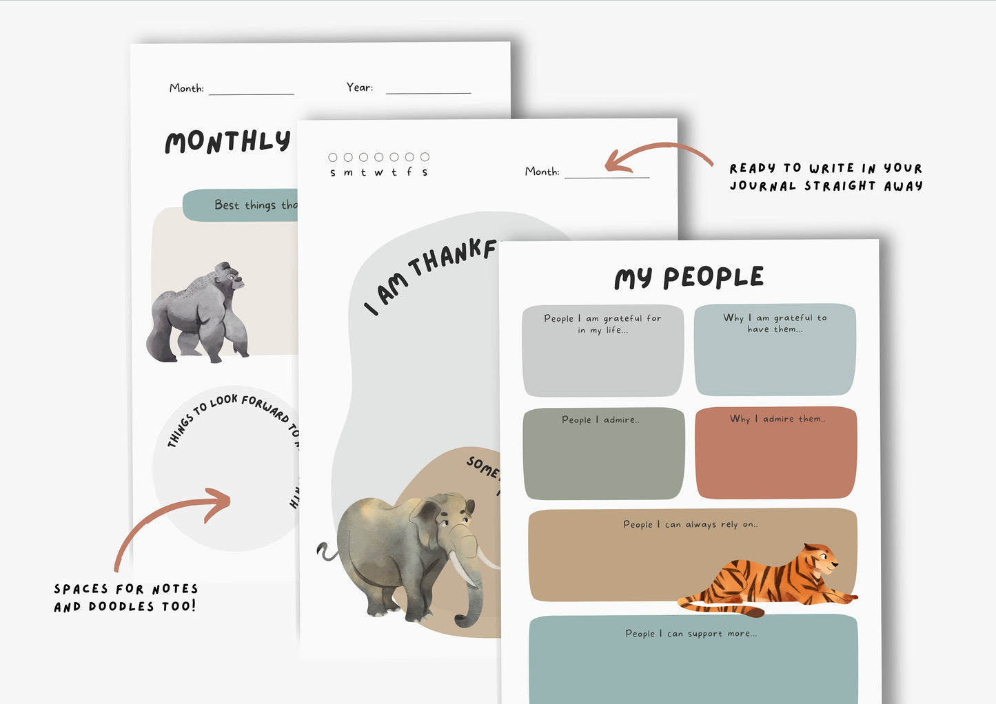 Gratitude Journal for kids, Positivity and Mindfulness Planner, Printable Journal, Wild Animals