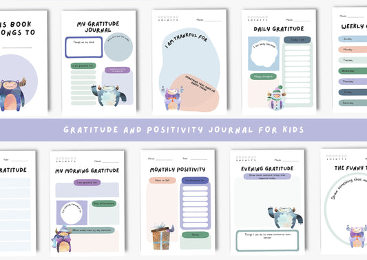 Gratitude Journal for kids, Positivity and Mindfulness Planner, Printable Journal, Yeti, Winter Journal