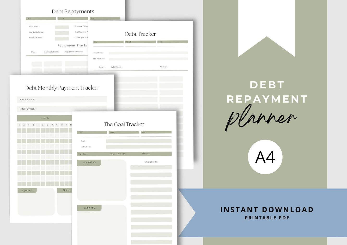 Debt Repayment Planner! A4 Debt Tracker, Printable Planner, Debt planning, Sage