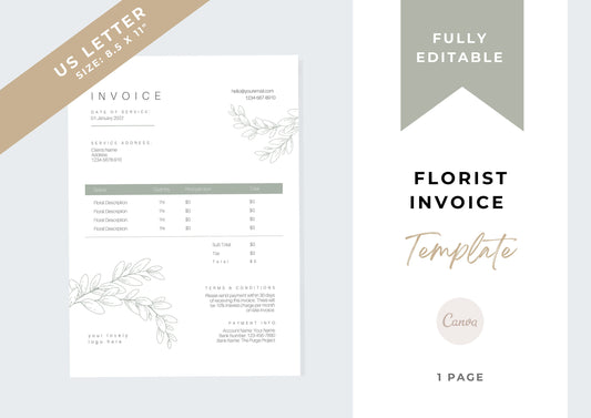 Florist Invoice Template | Services Invoice | Fully Editable | Instant Download | Printable | Modern Invoice | Willow Sage