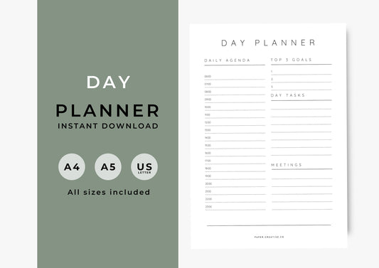 Day Planner, Daily To Do List for Work and Home, Productivity planning, Undated Planner, Three sizes A5 A4 and US Letter Modern Minimal