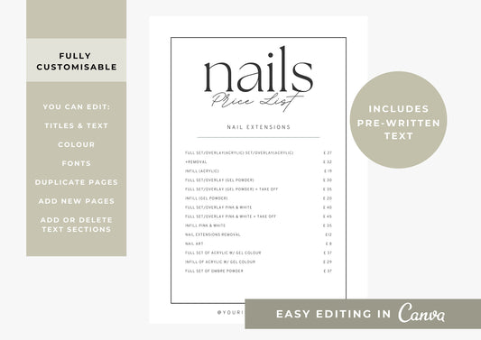 Nail Salon Services Pricing Menu | Pricing Guide | Nail Salon Template | Brochure Template | Business Template | Clay Dreams