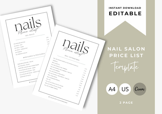 Nail Salon Services Pricing Menu | Pricing Guide | Nail Salon Template | Brochure Template | Business Template | Clay Dreams