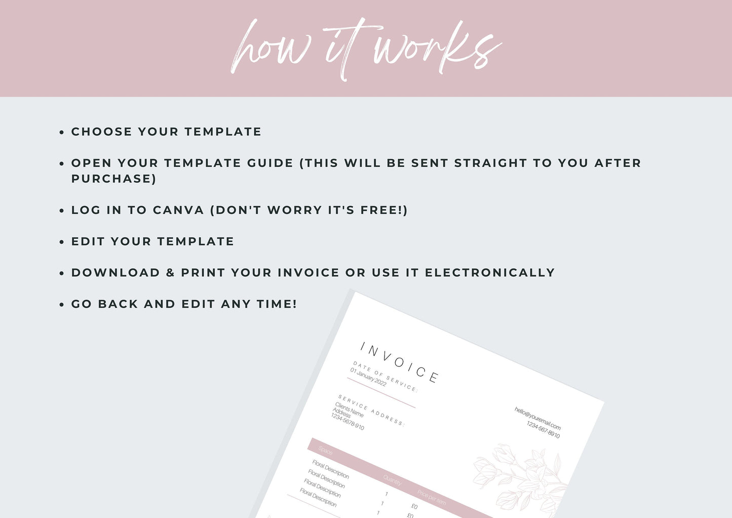 Florist Invoice Template | Services Invoice | Fully Editable | Instant Download | A4 | Printable | Digital Download | Minimal | Rosebliss