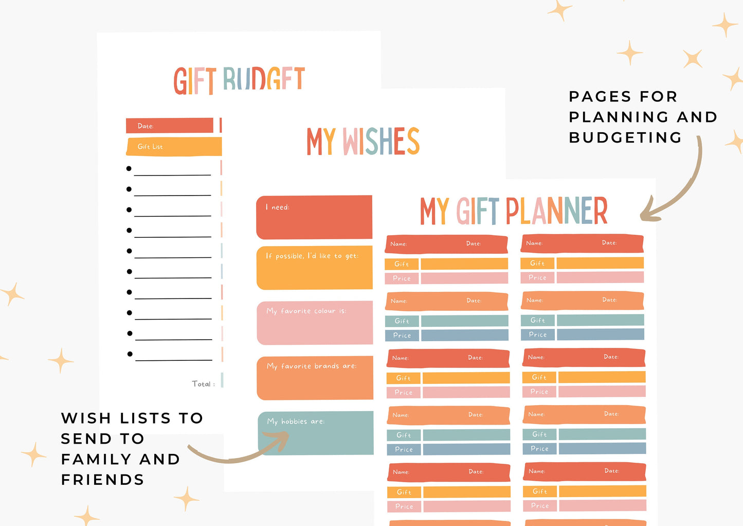 Wish List and Gift Planner, Gift Budget Planner Instant Download Tooti frutti