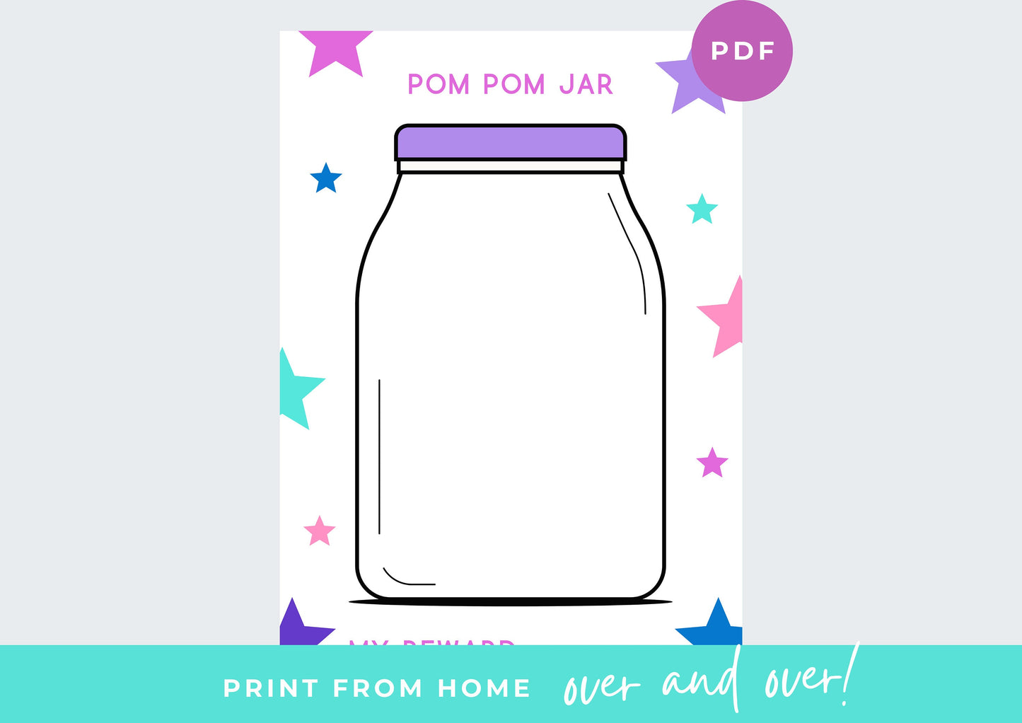 Kids Reward Pom Pom Jar printable , Cute Reward printable , Kids Reward Chart Printable INSTANT DOWNLOAD, Toddlers Reward Chart, A4, Mermaid