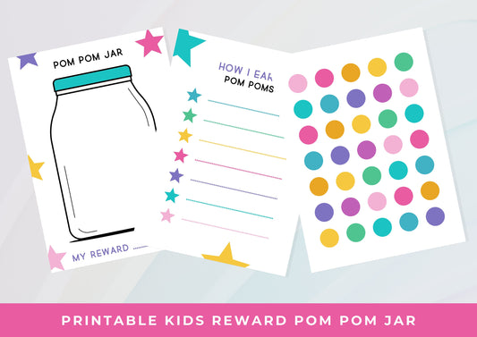 Kids Reward Pom Pom Jar printable , Cute Reward printable , Kids Reward Chart Printable INSTANT DOWNLOAD, Toddlers, A4, Reward Chart, Candy