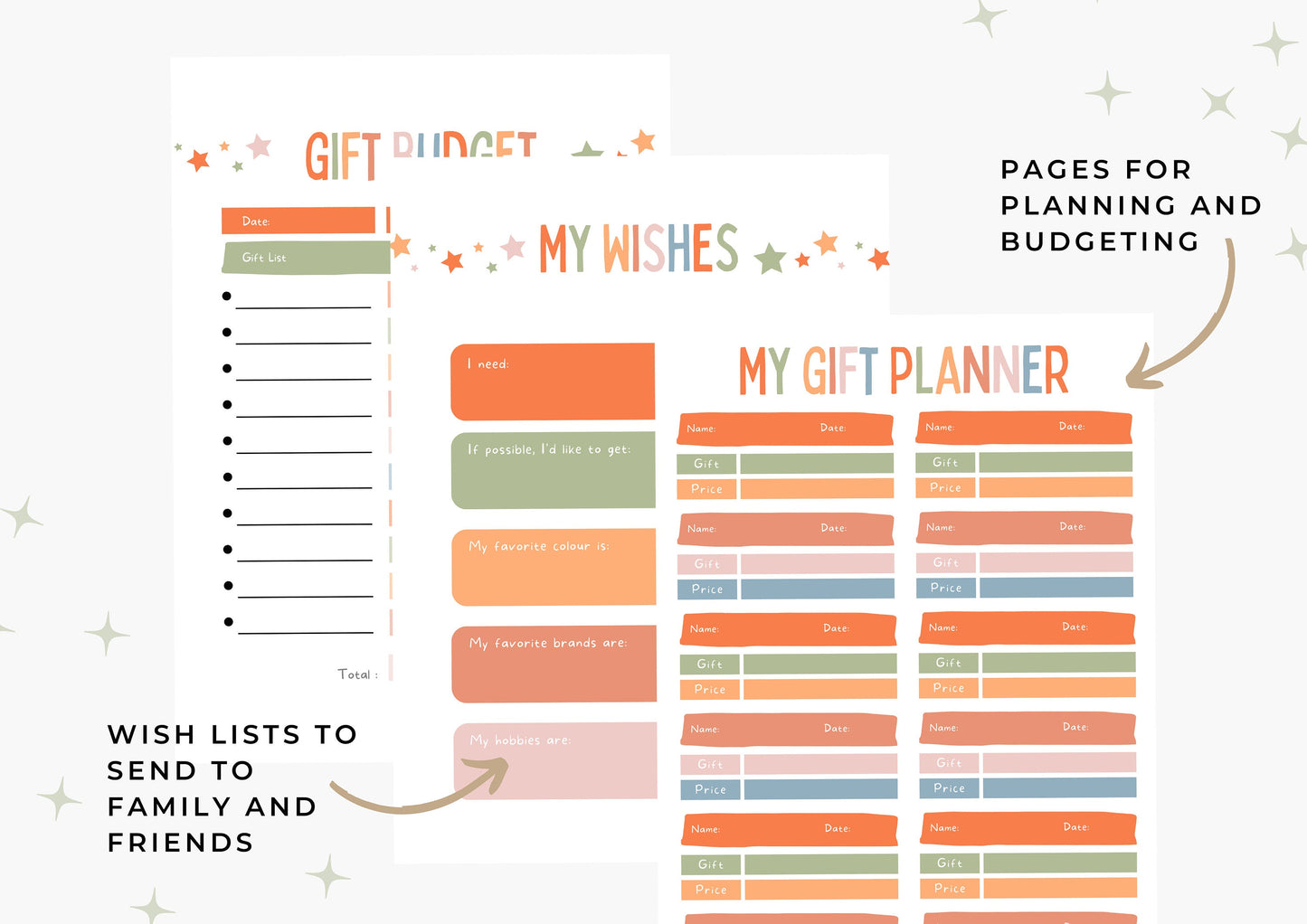 Wish List and Gift Planner, Gift Budget Planner Instant Download Crumbles A4