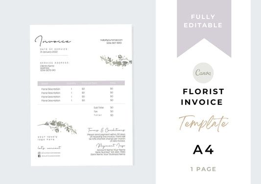 Florist Invoice Template | Services Invoice | Fully Editable | Instant Download |  Printable | Digital Download | A4 | Lilac Dreams