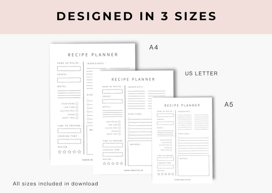 Recipe Cards and Menu Planner, Family Recipe Planner, instant download, 1.0