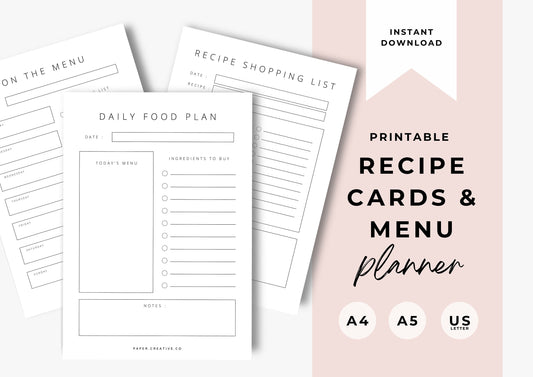 Recipe Cards and Menu Planner, Family Recipe Planner, instant download, 1.0