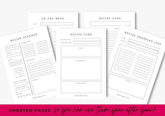 Digital and Printable Recipe Cards and Menu Planner, Family Recipe Planner, instant download, Sunshine