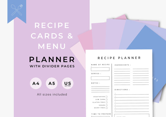 Recipe Cards and Menu Planner, Family Recipe Planner, instant download, Marshmallow Dreams