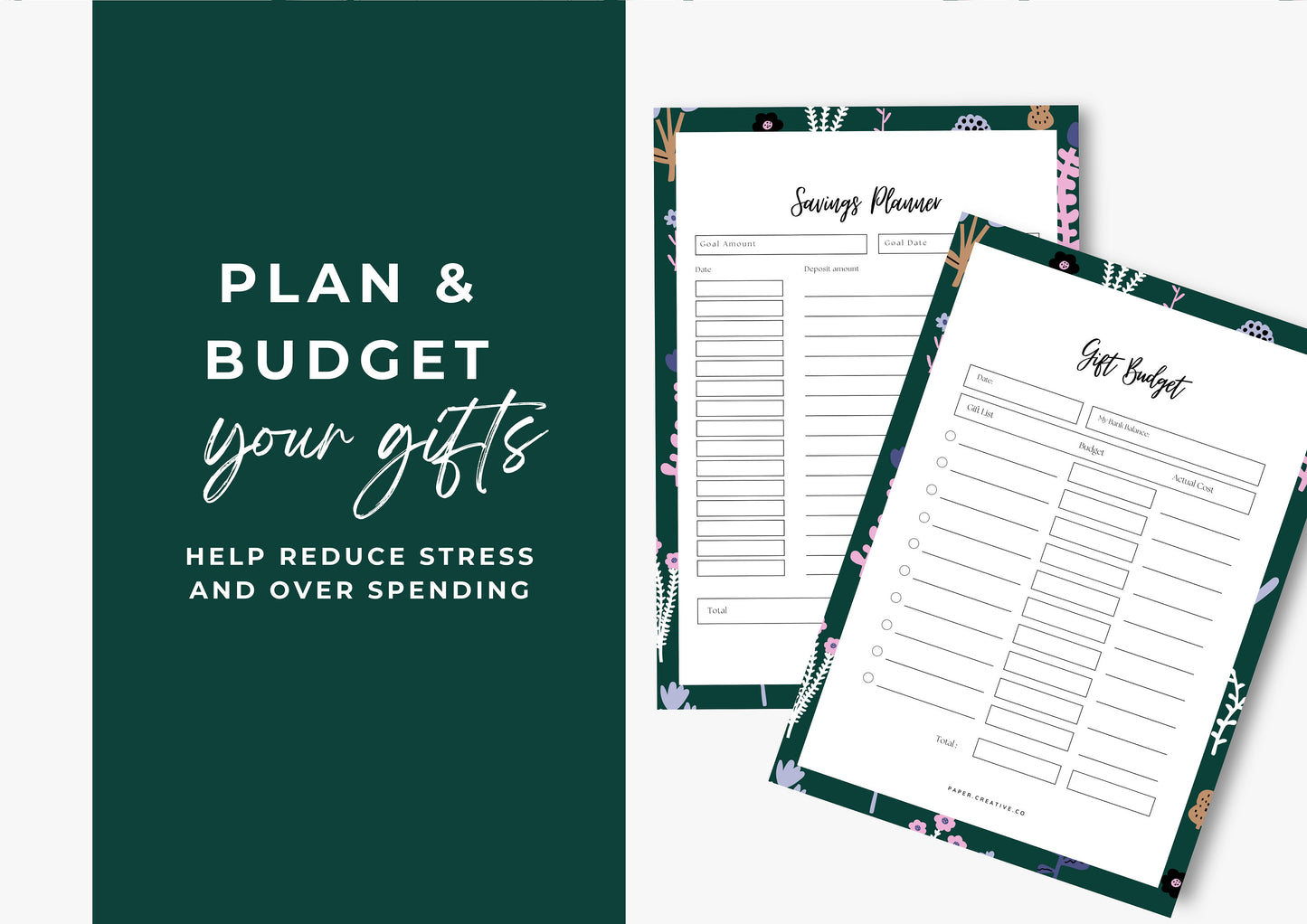 Gift Planner Printable, Gift Budgeting, Gift Tracker, Gift List Printable Instant Download, Green flowers