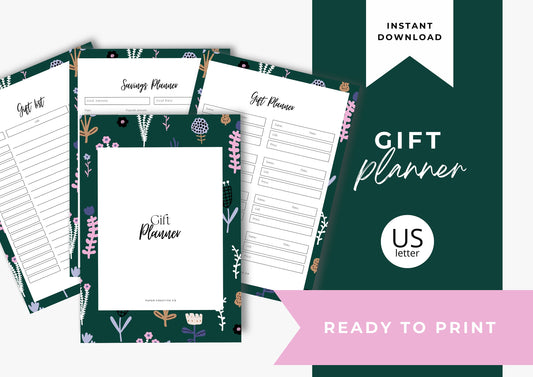 Gift Planner Printable, Gift Budgeting, Gift Tracker, Gift List Printable Instant Download, Green flowers