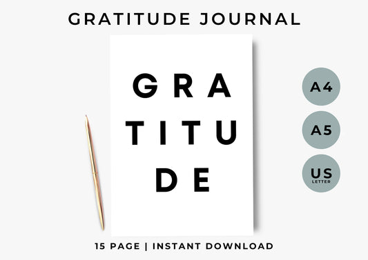 Gratitude Journal, Positivity and Mindfulness Planner, Printable Journal Modern and Bold Minimal