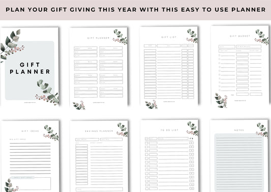 Gift Planner Printable, Gift Budgeting, Gift Tracker, Gift List Printable Instant Download, Eucalyptus