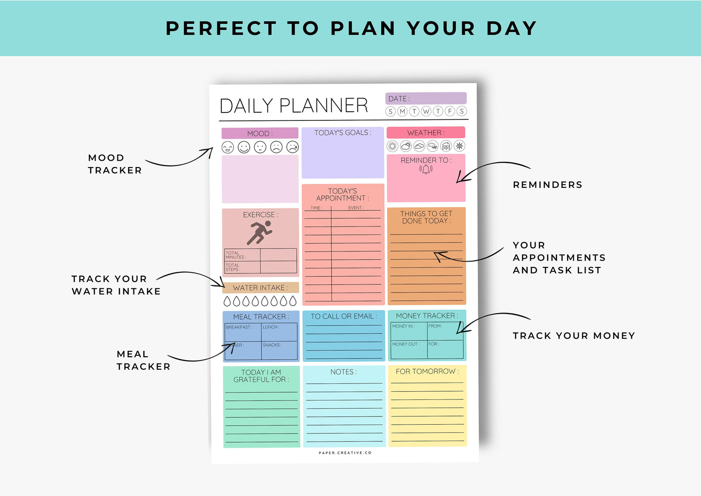 Daily Planner, Daily To Do List for Work and Home, Productivity Planner, Undated Planner, Three sizes included A5 A4 and US Letter