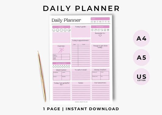 Daily Planner, Daily To Do List for Work and Home, Productivity Planner, Undated Planner, Pink Lemonade