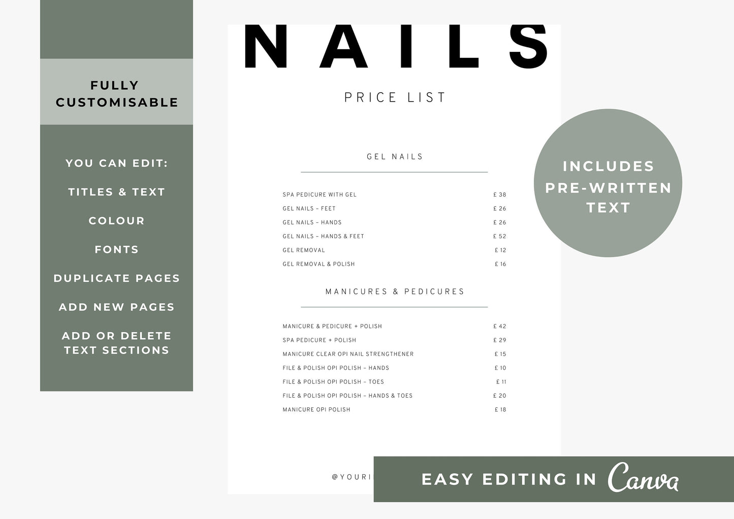 Nail Salon Services Pricing Menu | Pricing Guide | Nail Salon Template | Brochure Template | Business Template | Modern and Minimal