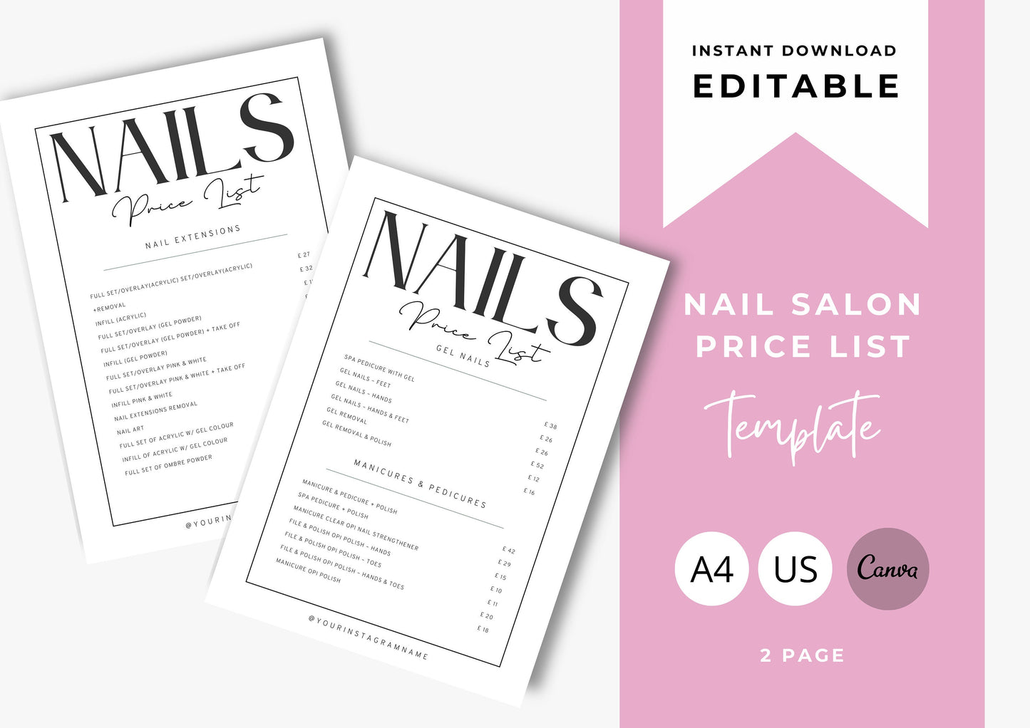 Nail Salon Services Pricing Menu | Pricing Guide | Nail Salon Template | Brochure Template | Business Template | Pebble