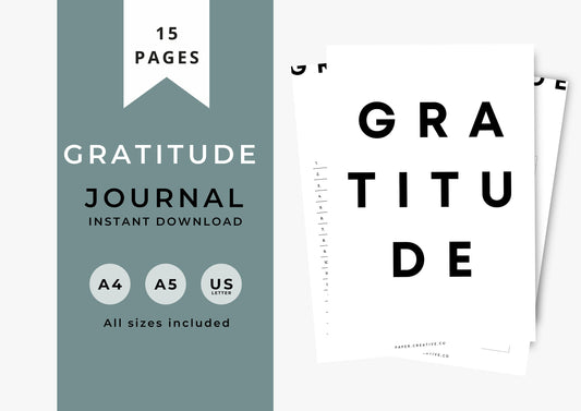 Gratitude Journal, Positivity and Mindfulness Planner, Printable Journal Modern and Bold Minimal