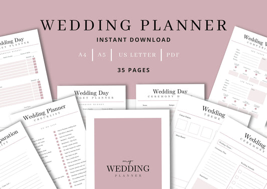 Wedding Planner | Printable Wedding Planner Pages | Printable Planner comes in three sizes A4,A5, US Letter | Wedding Plan Bundle | Rosewood