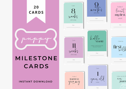 Puppy Milestone Cards | Printable | Print at Home | Mark your precious puppy Moments | Instant Download | Cotton Candy