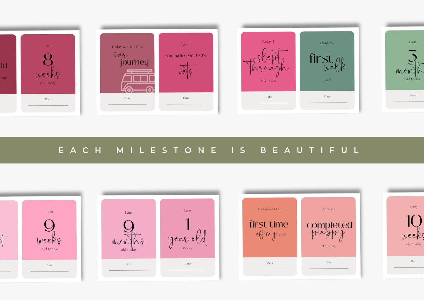 Puppy Milestone Cards | Printable | Print at Home | Mark your precious puppy Moments | Instant Download | Summer Berries Edition