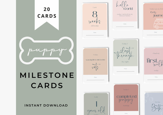 Puppy Milestone Cards Printable, Print at Home, Mark your precious puppy Moments, Muted Colours