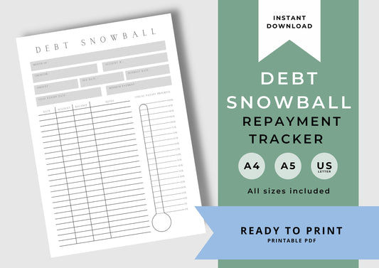 Debt Snowball Repayment Tracker, Debt Tracker, Printable, Debt planning, Dove Grey