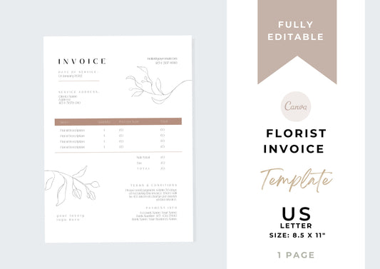 Florist Invoice Template | Services Invoice |  Editable | Instant Download | A4 | Printable | Digital Download | Minimal | Golden Hazeldew