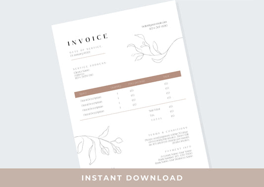 Florist Invoice Template | Services Invoice |  Editable | Instant Download | A4 | Printable | Digital Download | Minimal | Golden Hazeldew