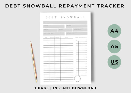 Debt Snowball Repayment Tracker, Debt Tracker, Printable, Debt planning, Dove Grey