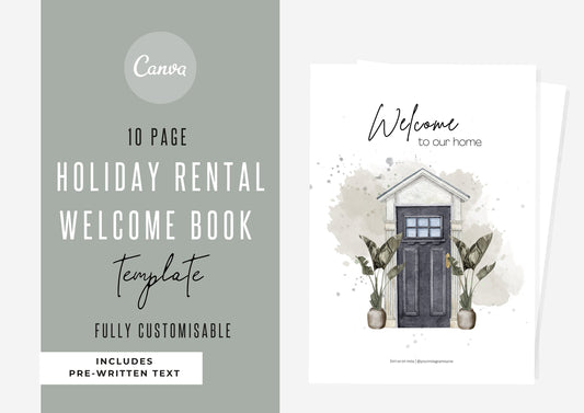 Illustrated Welcome Book Template | Canva Template | AirBnb | Host Guide | Welcome Book | Home Rental Guidebook | Mercury Grey