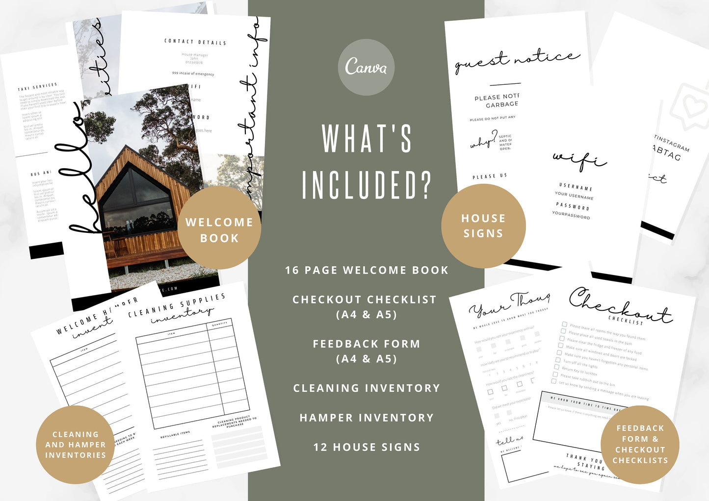 The Ultimate Airbnb Host Bundle Template, pre-written Welcome Guidebook with Hamper Inventory and Cleaning Checklists | Woodland Barn